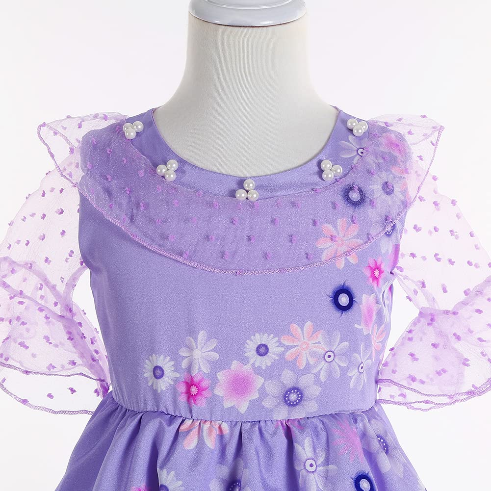 Yipkorra Encanto Mirabel Costume For Girls Cosplay Isabella Outfit Princess Halloween Dress Up With Earrings (Isabela B, 9-10 Ye