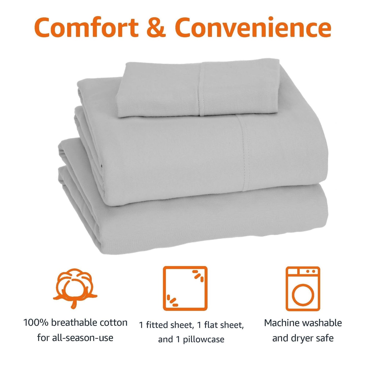 Amazon Basics 3 Piece Bed Sheets Set, 100% Cotton Jersey, Includes Super Soft, Flat And Fitted Sheets, Pillowcase, Toddler, Ligh