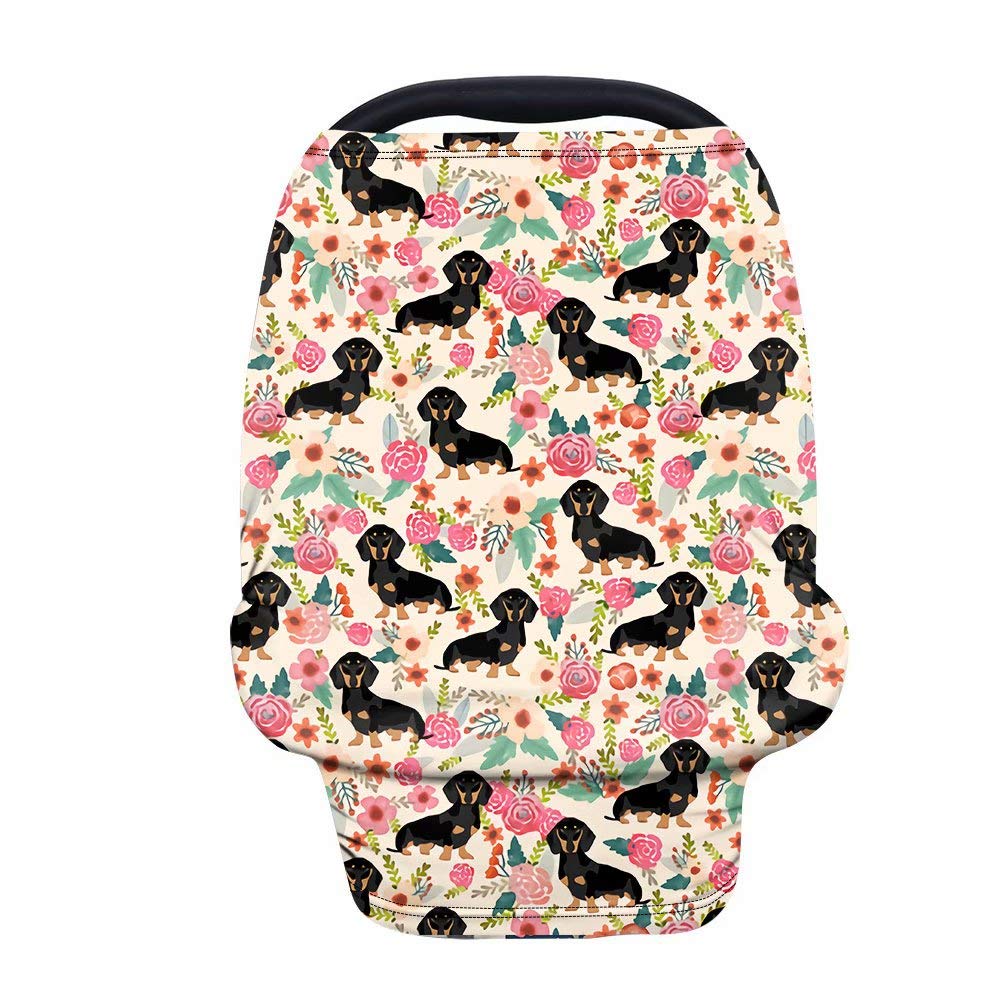Afpanqz Floral Dachshunds Baby Car Seat Cover Canopy And Nursing Cover Infant Car Canopy Spring Autumn Winter Snug Warm Breathab