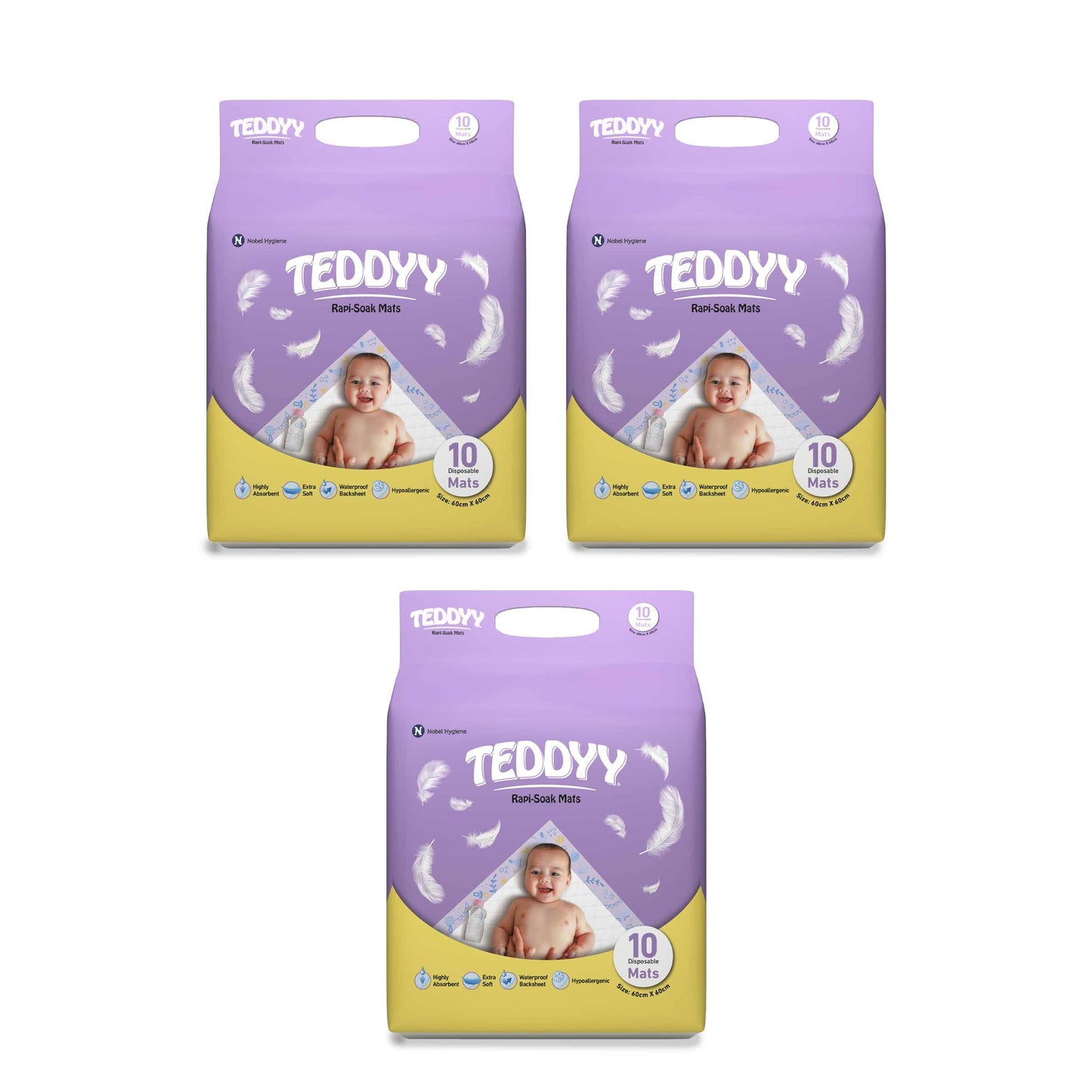 Teddyy Baby Disposable RapiSoak Mats Size  60 X 60 Cm | 30 Count | Highly Absorbent | Unisex | AntiRash | Extra Soft Top Laye