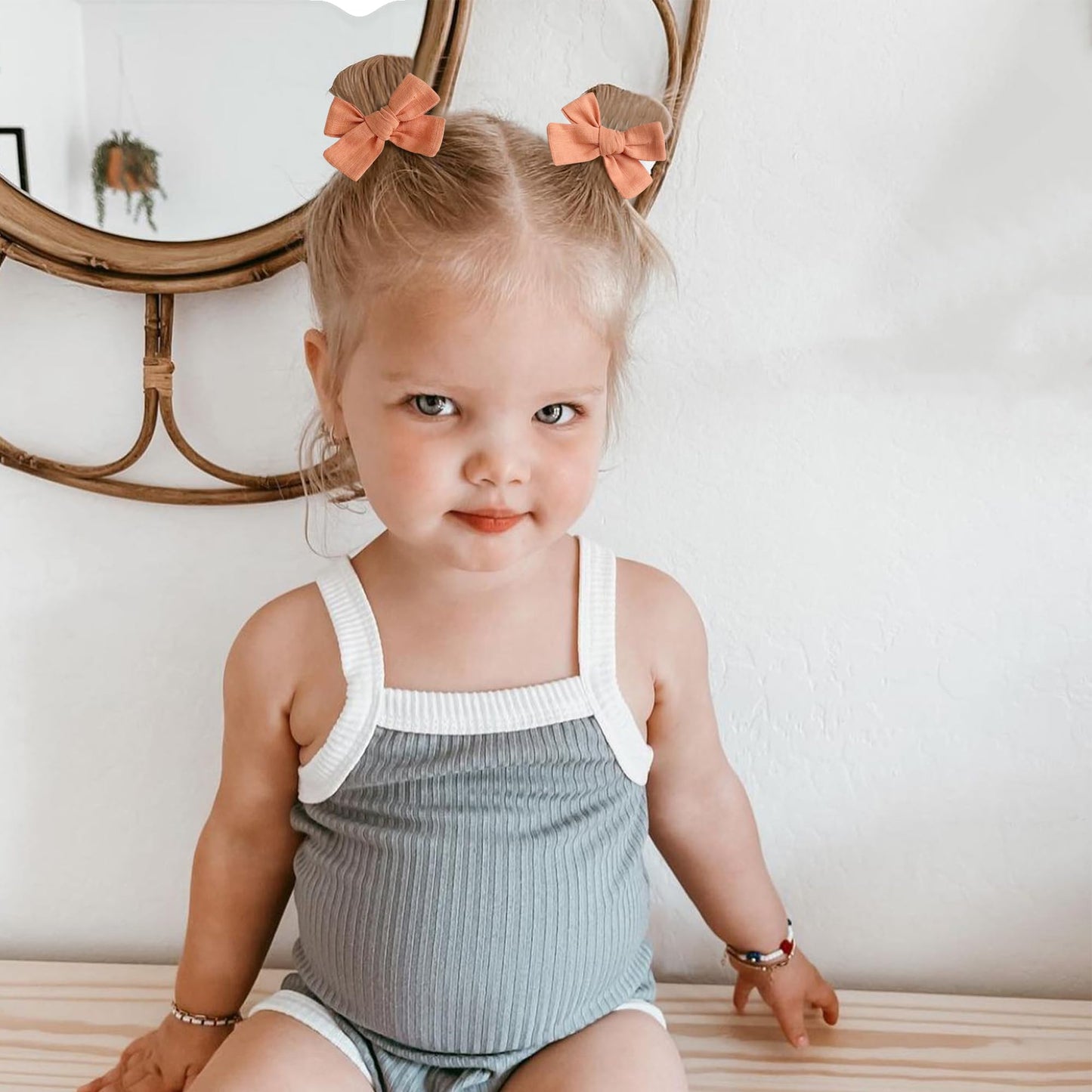 Niceye Baby Hair Clips - 24 Pcs Fully Lined Hair Bow Clips For Fine Hair Cotton Tiny Hair Barrettes For Infants, Toddlers, And L