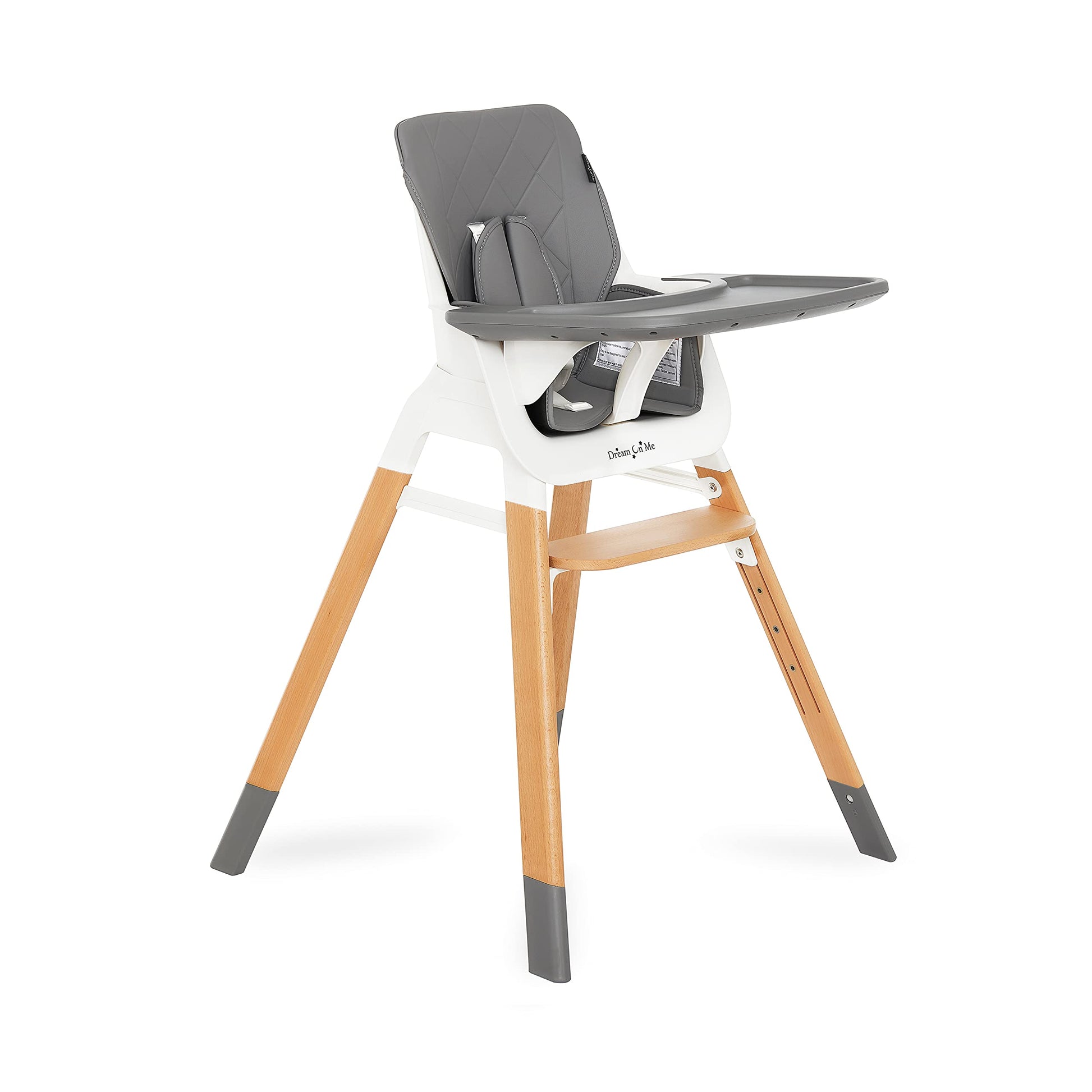 Dream On Me Nibble Wooden Compact High Chair In Light Grey | Light Weight | Portable |Removable Seat Cover I Adjustable Tray I B