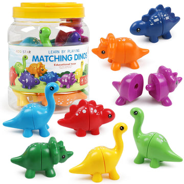 Montessori Matching Dinosaurs Toy, Color and Shapes Recognition, Snap and Pattern Match Game Preschool Learning Toys Homeschooli