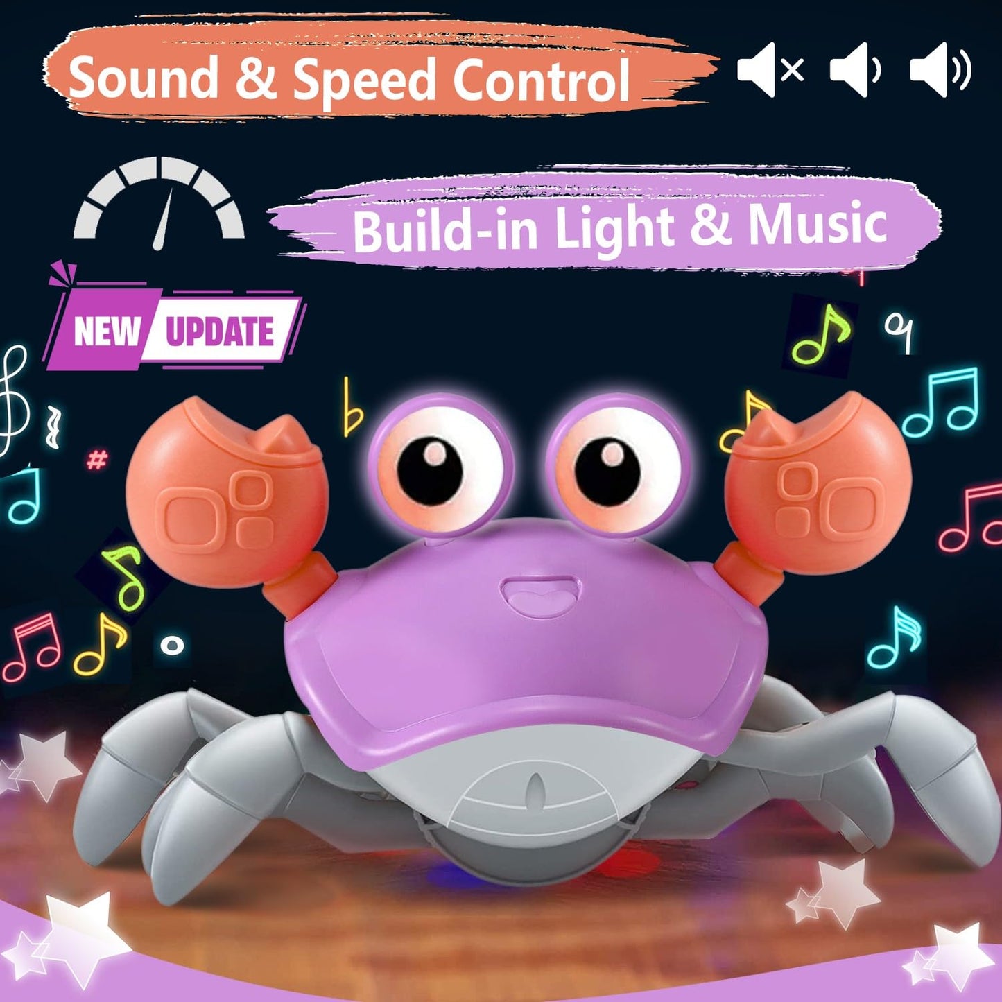 Purple Crawling Crab Baby Toy - Violet Tummy Time Crab Infant Walking Crab Dancing Moving Crawl Crab with Music & Light Cute Int