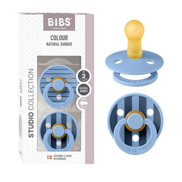 BIBS Pacifiers - Colour Studio 2 Pack | Round Nipple Baby Pacifier | BPA Free Natural Rubber Latex Soother | Made in Denmark | S