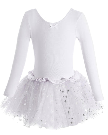 Dancina Leotard Sparkle Tutu Dress Long Sleeve Lovely Girls Princess 2T White