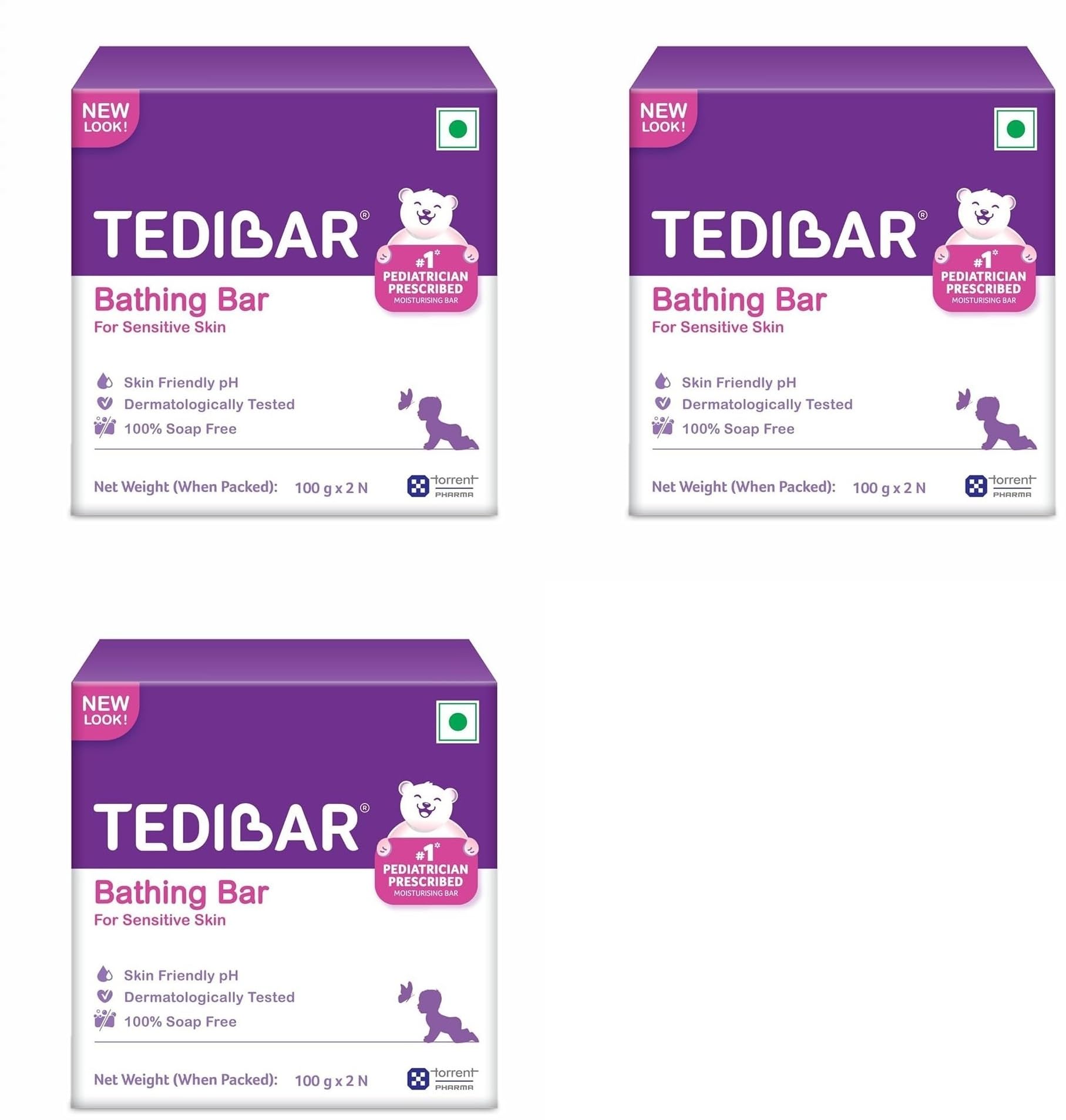 Tedibar Moisturising Baby Bathing Bar Each (100Gx2) With Skin Friendly Ph|100% Soap Free | Dermatologically Tested X Pack Of 3