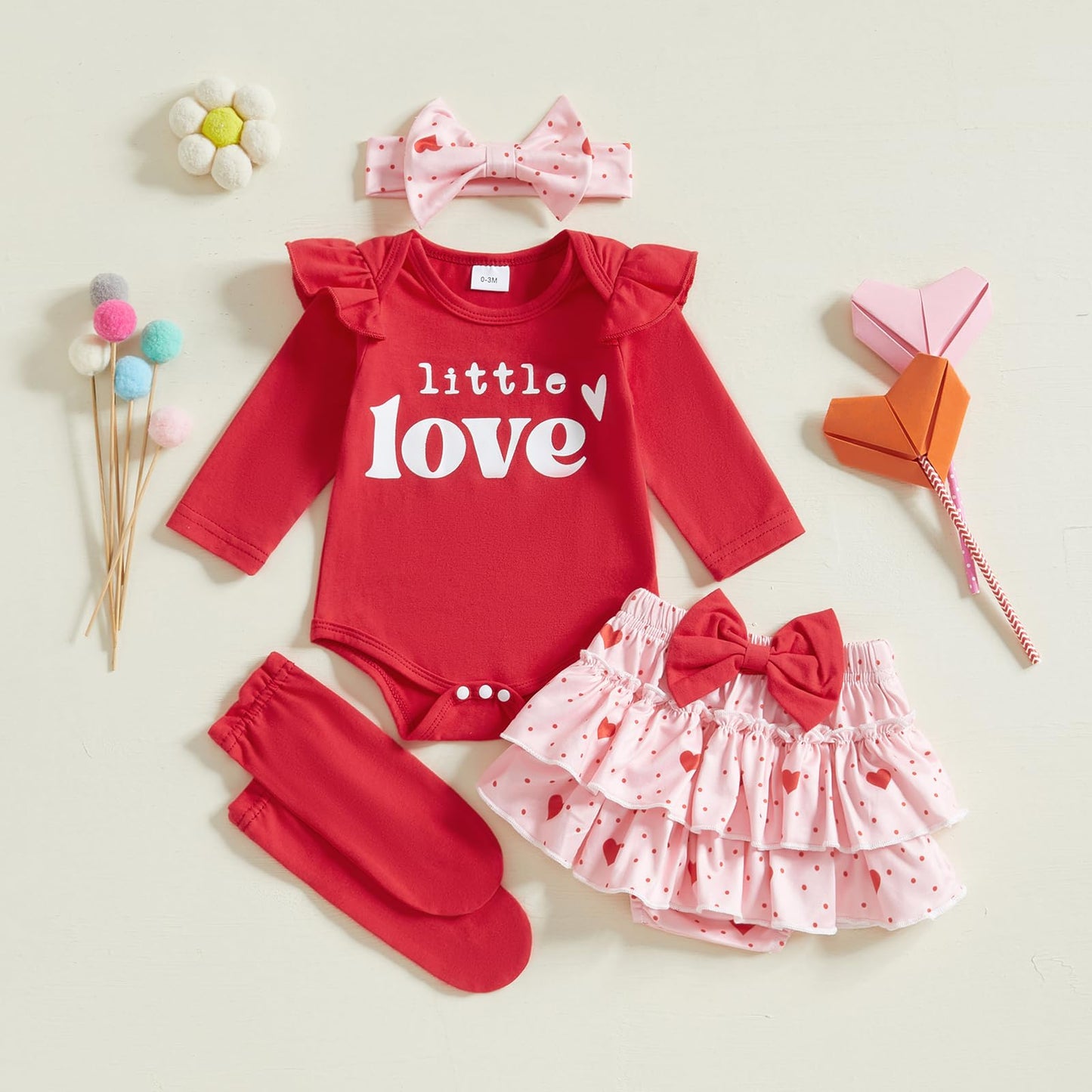 Beqeuewll Baby Girl Valentines Day Outfits Letter Print Long Sleeve Romper Tutu Skirt Headband Set Newborn Baby Girls Clothe (Li