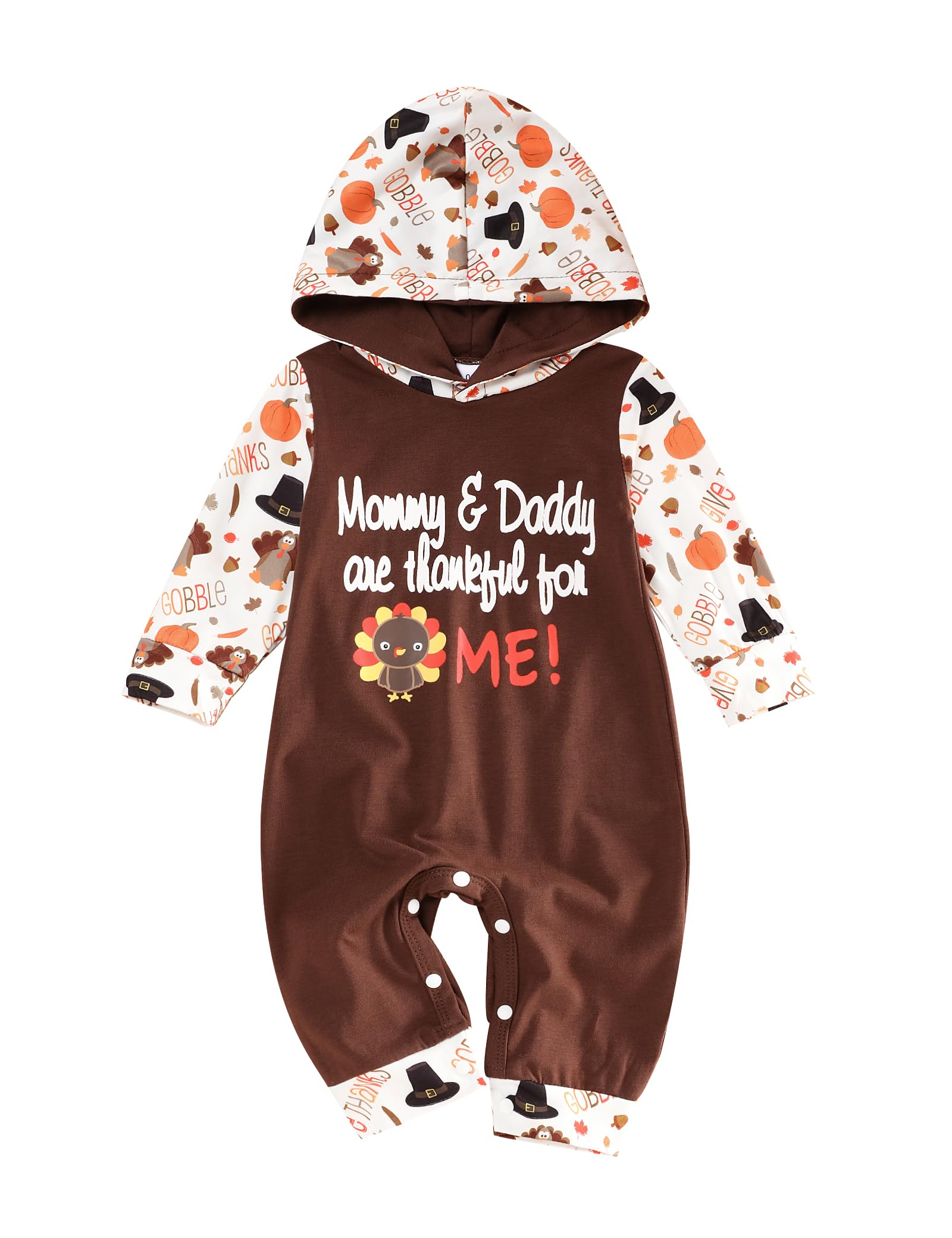 Tuemos Baby Boy'S My First Halloween Pumpkin Print Hoodie Outfit, Brown Turky, 9-12 Months