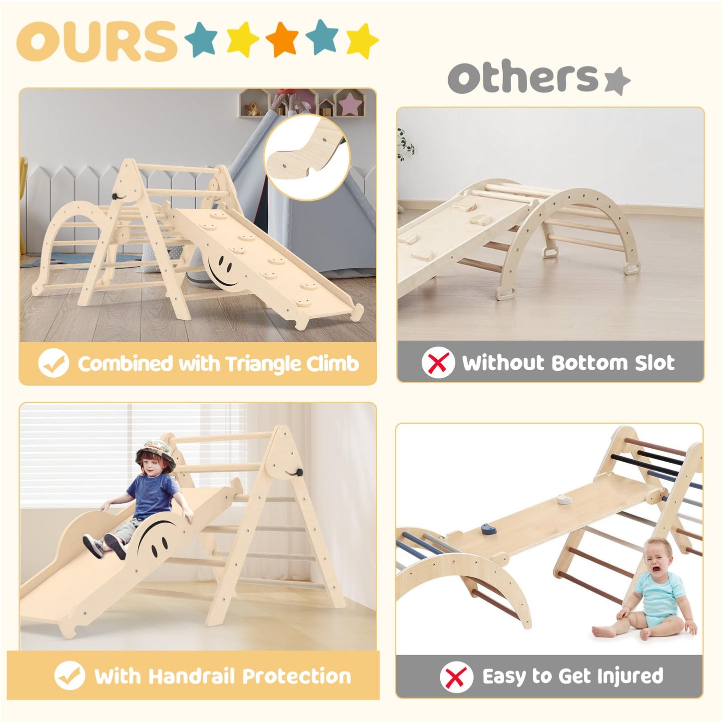 Bierum 8 In 1 Montessori Pikler Triangle Set With Seesaw Design, Foldable Toddler Climbing Toys With Ramp For Sliding Or Climbin
