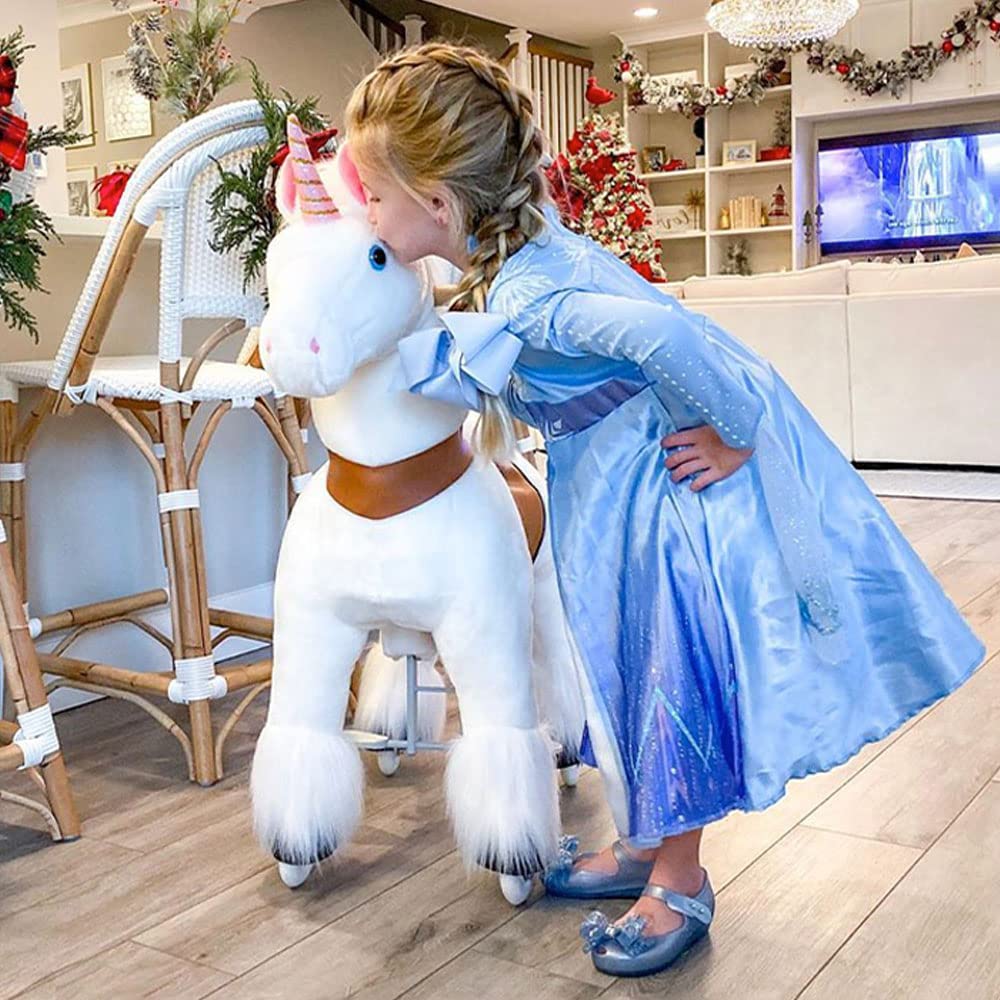 PonyCycle Official Classic U Series Ride on White Horse Unicorn Toy Plush Walking Animal Size 3 for Age 3-5 Ux304