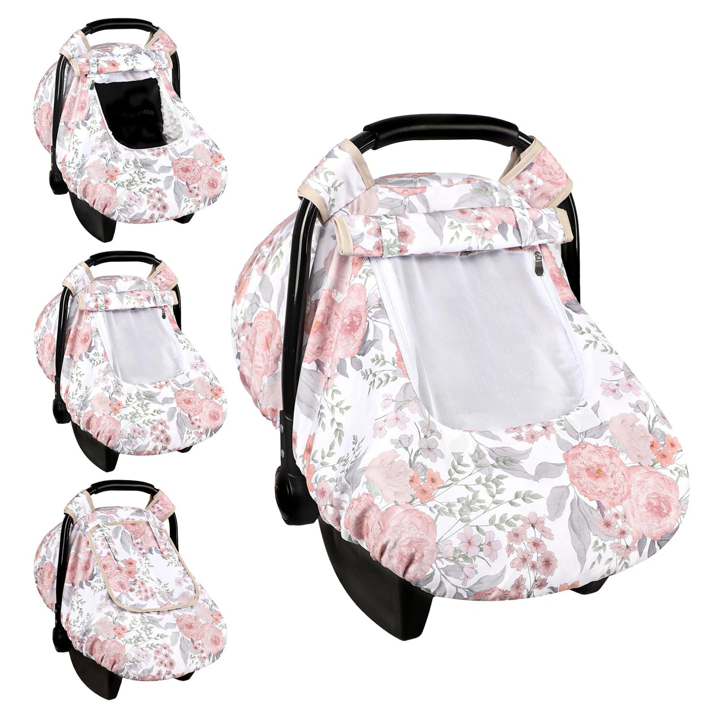 Car Seat Cover Baby, Hnhuaming Infant Car Seat Covers Canopy For Babies Girls, Warm & Windproof Pink Newborn Carseat Covers With