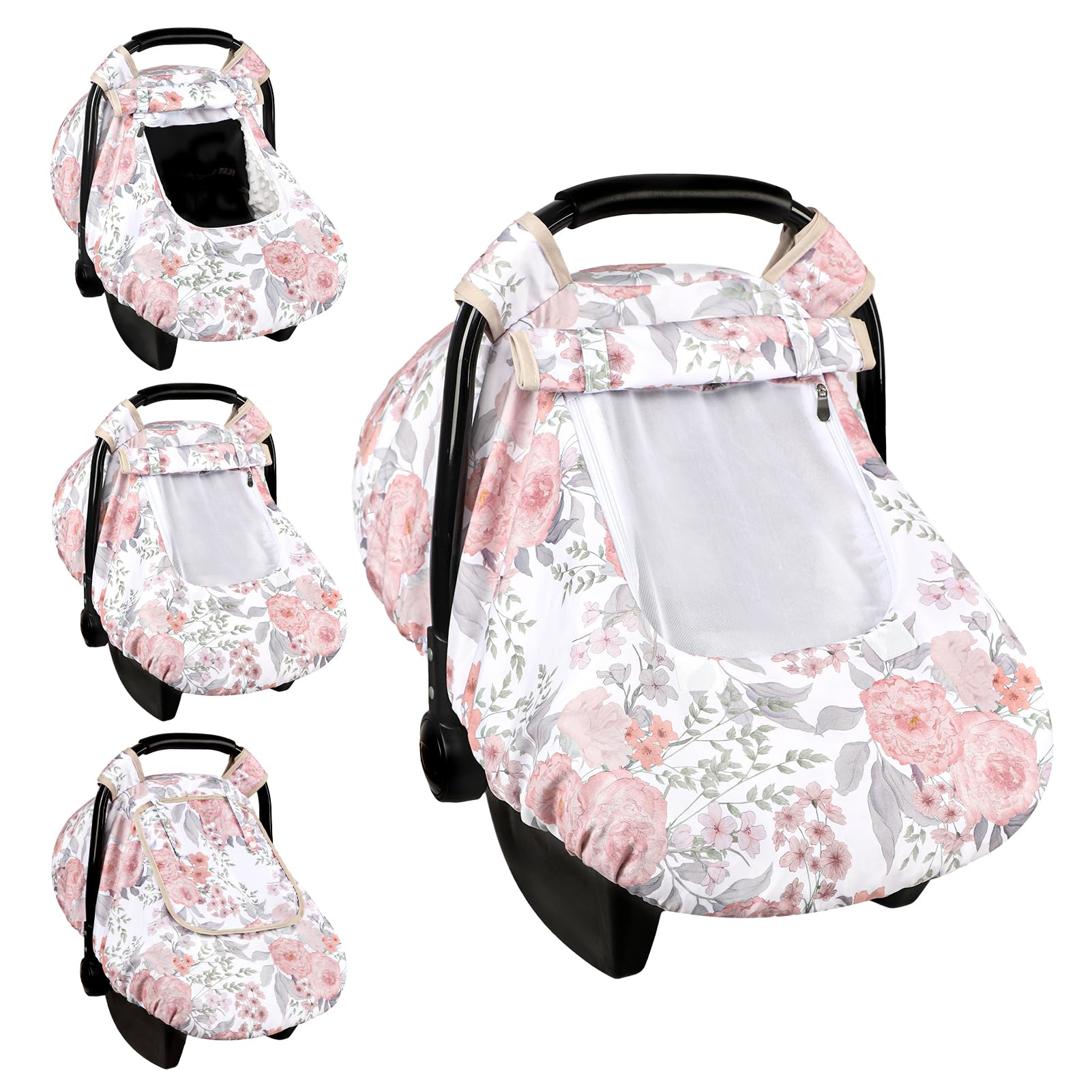 Car Seat Cover Baby, Hnhuaming Infant Car Seat Covers Canopy For Babies Girls, Warm & Windproof Pink Newborn Carseat Covers With
