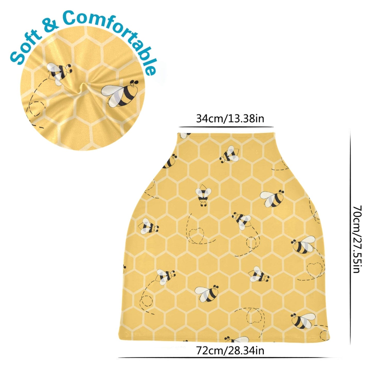 Yyzzh Cute Bee On Honey Yellow Honeycomb Pattern Stretchy Baby Car Seat Cover Infant Canopy Nursing Covers Breastfeeding Cover B