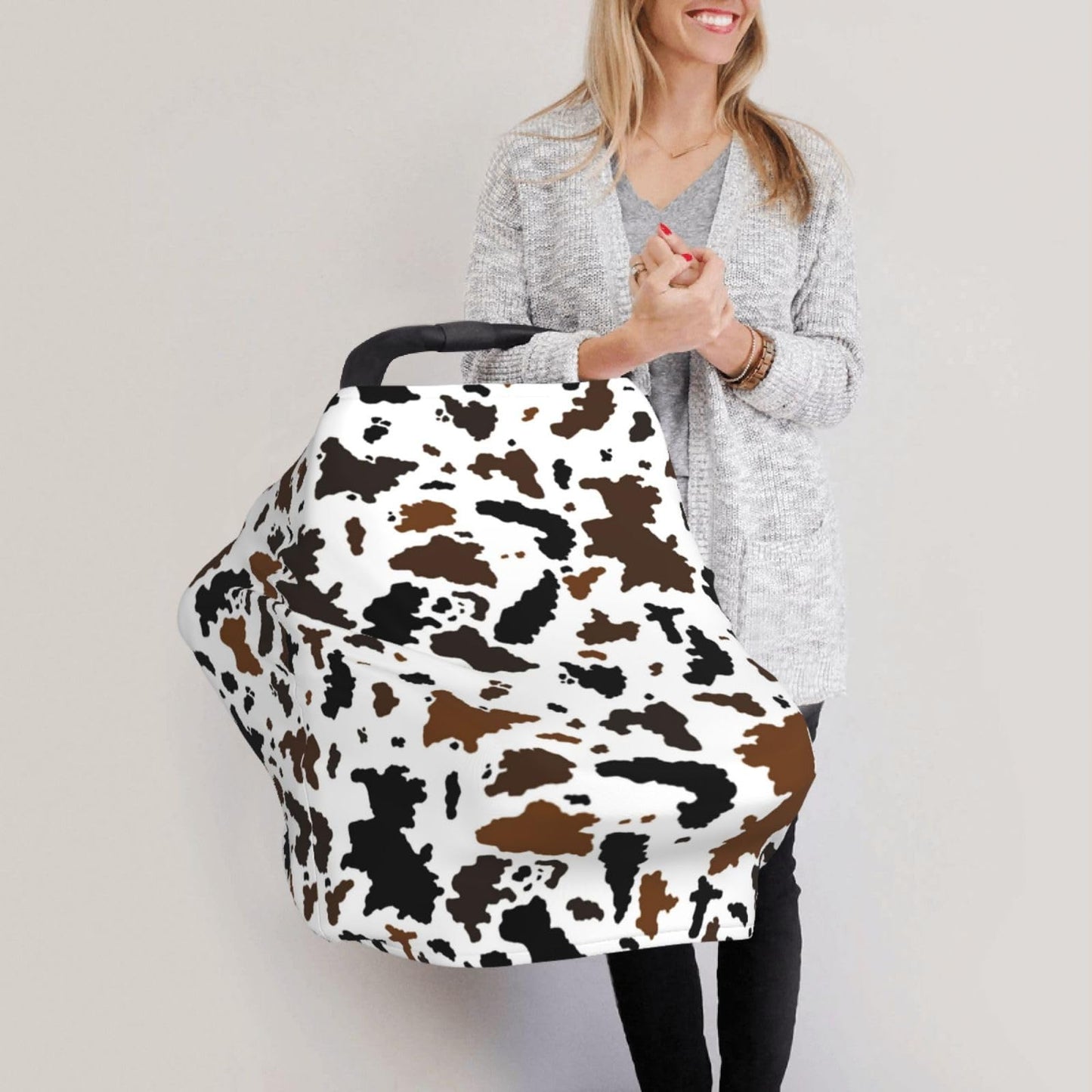 Brown Cow Print Western Baby Stuff Car Seat Covers Multi-Use Car Seat Canopy Carrier Cover, Breathable Breastfeeding Cover Boys