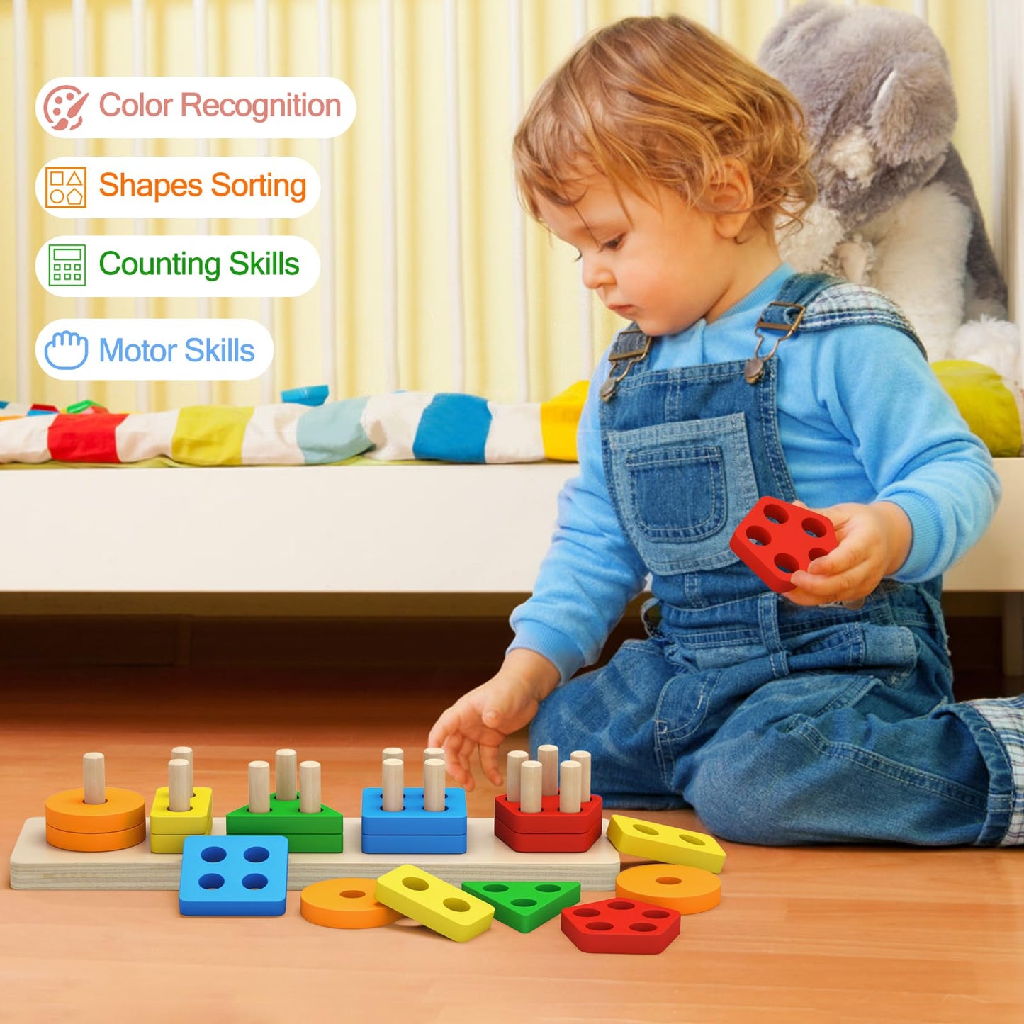 PEBIRA Montessori Toys for 1 to 3-Year-Old Boys Girls Toddlers, Wooden Sorting & Stacking Toys for Toddlers and Kids Preschool,