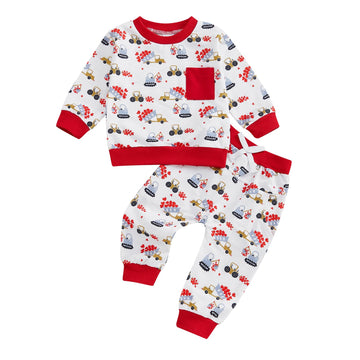 Beqeuewll Baby Boy Valentines Day Outfit Love Clothes Long Sleeve Truck Letter Sweatshirt Jogger Pants Outfits Winter Spring (Tr