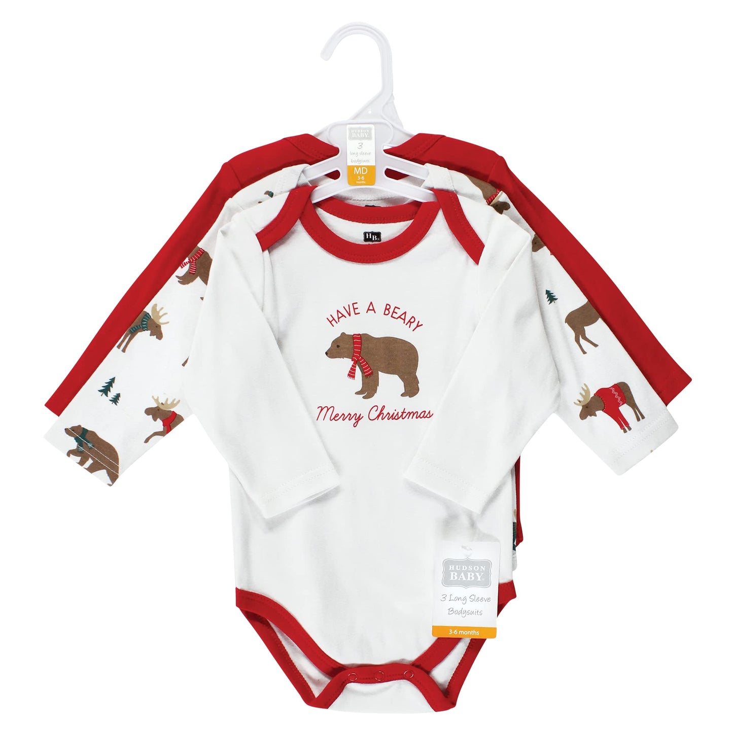Hudson Baby Unisex Baby Cotton Long-Sleeve Bodysuits, Moose Be Christmas, 0-3 Months