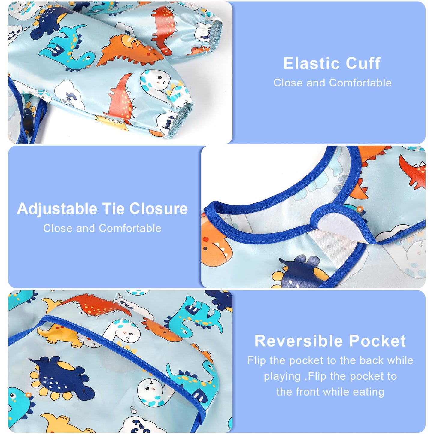 Accmor 4 Pack Long Sleeve Baby Bibs, Waterproof Sleeved Bibs For Eating Feeding, Toddler Baby Girls Boys Smock Bibs