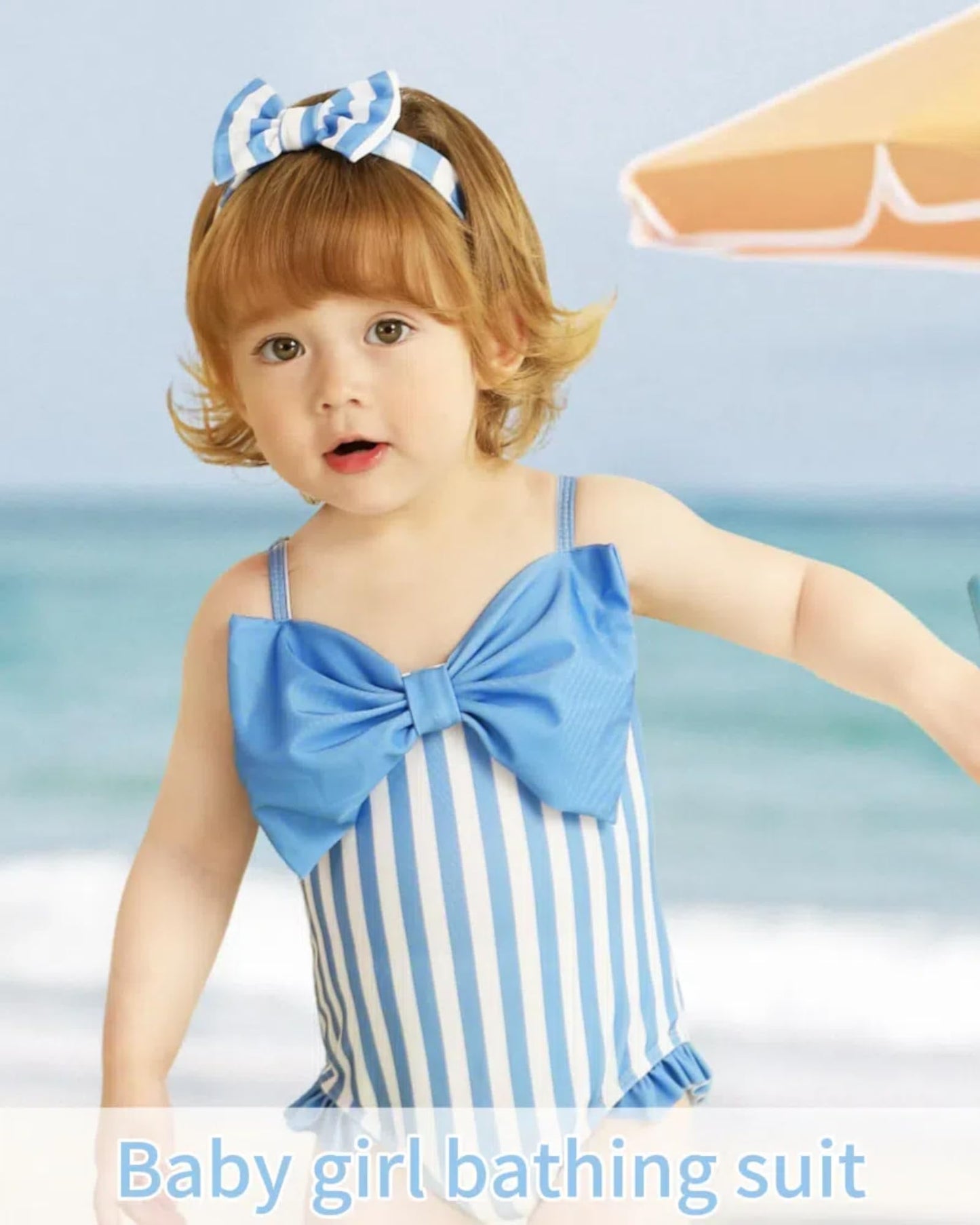Mioglrie Toddler Baby 4T Swimsuit Girl 5T Bathing Suit Girls One Piece Swimwear Blue Ruffle Stripe Summer Beach Swim Suit