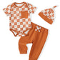 Nzrvaws Baby Boy Clothes 0-3 Month Infant Newborn Boy Outfit Plaid Romper Long Pants Set Hat 3Pc Summer Clothing