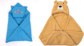 CTMKIDS Baby Wrap with Cap for Kids 74x74 cm  Blue & Baby Hooded Cum Wrap Blanket for Kids 92x66 cm  Camel