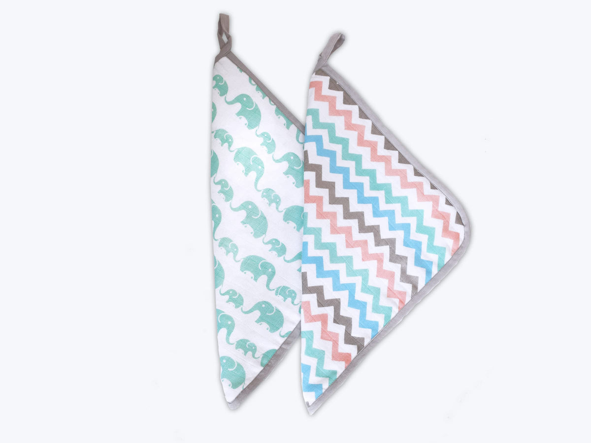 Masilo Muslin Cotton Baby Washcloth, For New Born Pack Of 2  Elephant Parade