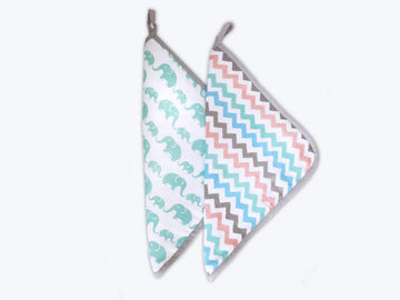 Masilo Muslin Cotton Baby Washcloth, For New Born Pack Of 2  Elephant Parade