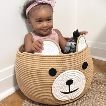 Cherrynow Cotton Rope Basket Baby Gift Basket For Newborn, Empty Gift Basket With Handles, Medium Animal Basket For Toy Clothes