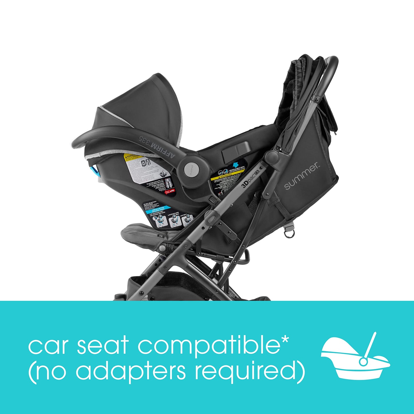 Summer Infant 3Dpac Cs Compact Stroller, Black - Car Seat Adaptable Baby Lightweight Stroller With Convenient One-Hand Fold, Rec