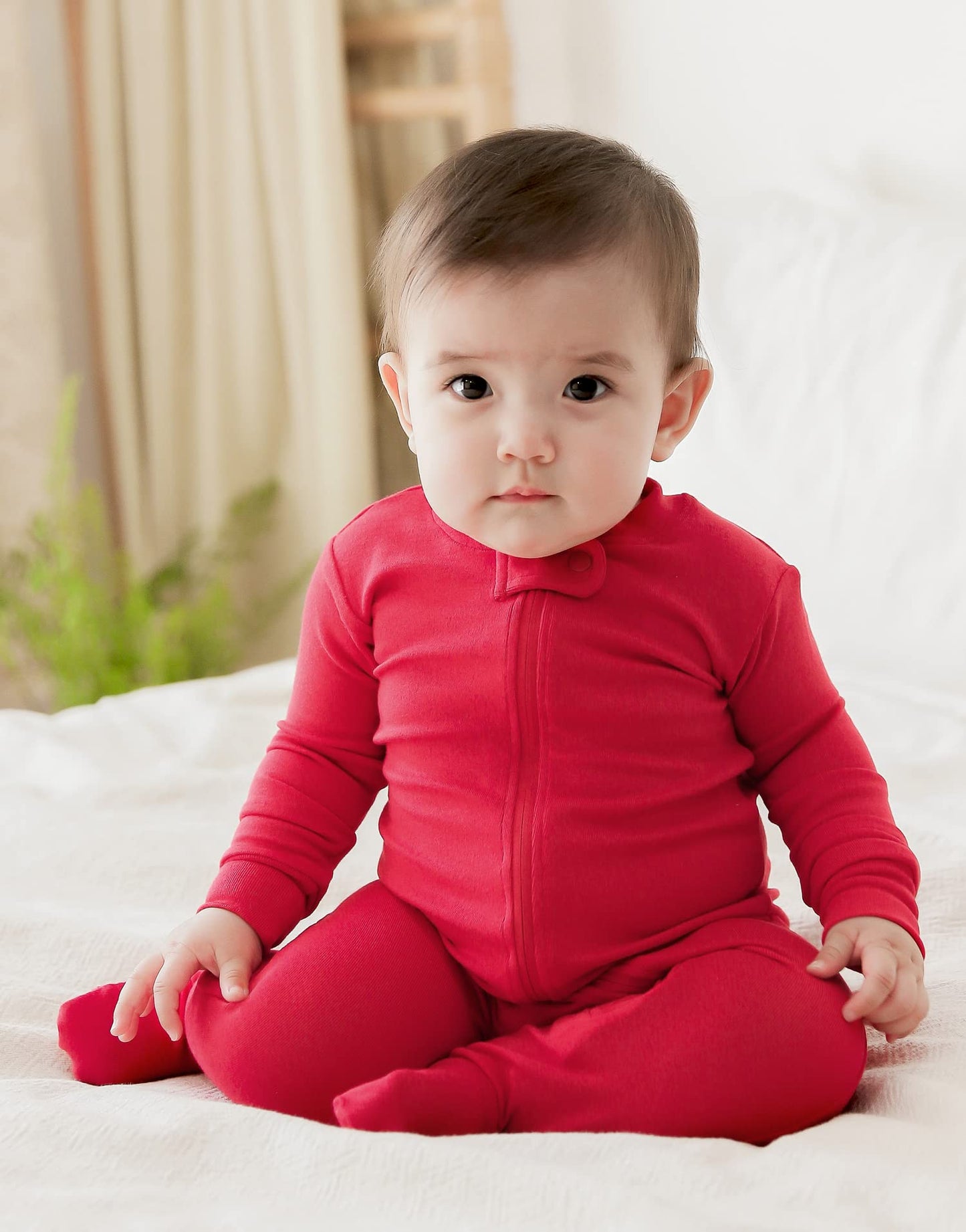 Vaenait Baby Toddler Boys Girls Solid Fotie Pajama Cozy Modal Red 3-6M