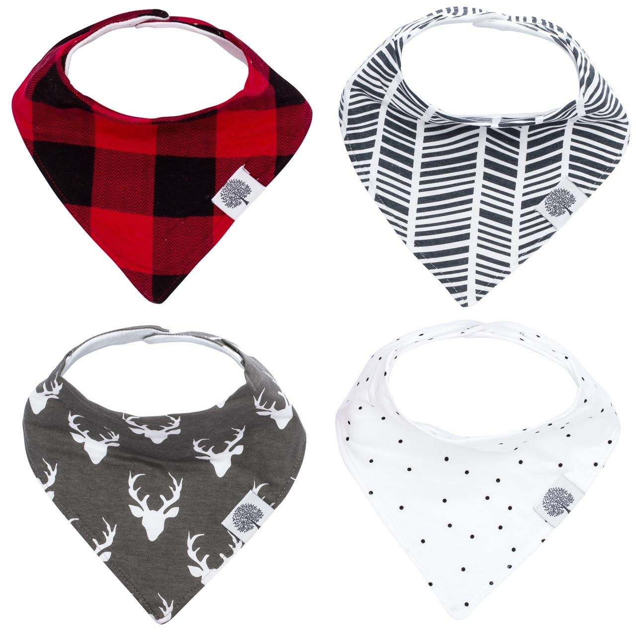 Parker Baby Co. Bandana Drool (Pack of 4) Baby Bibs for Boys, Girls, Unisex - Lumberjack Set