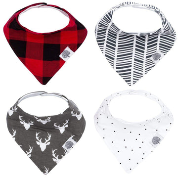 Parker Baby Co. Bandana Drool (Pack of 4) Baby Bibs for Boys, Girls, Unisex - Lumberjack Set