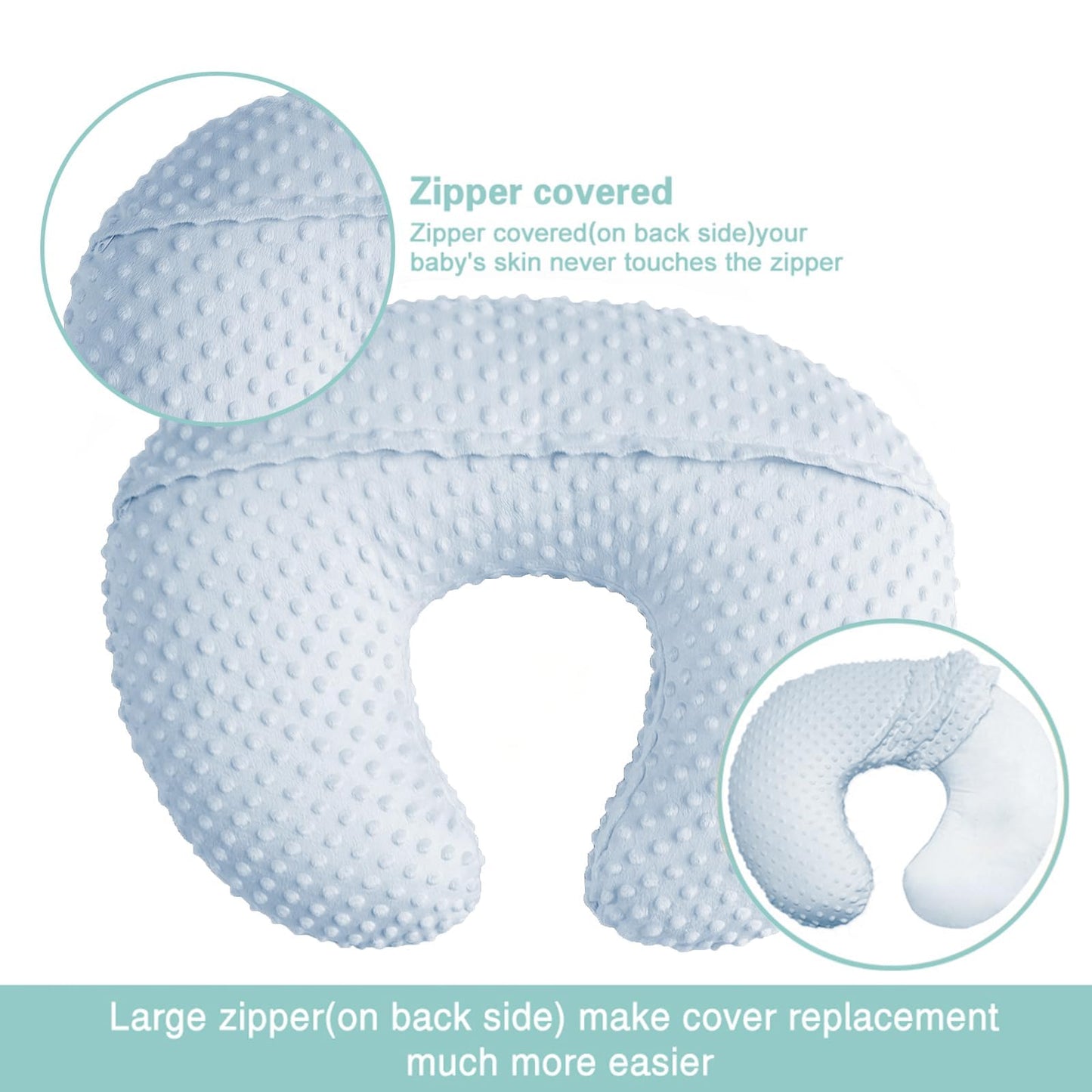 Ievolve Minky Nursing Pillow Cover Breast Feeding Pillow Cover Slipcover U Shape For Baby Boy Girl,Cover Only(Babyblue&Lightbeig