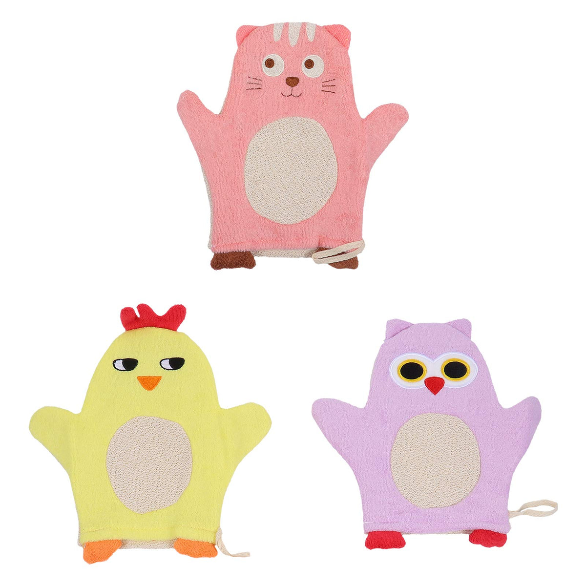 3Pcs Baby Lovely Bath Mitt Washcloths Scrubber Cartoon Cotton Towel Scrubber for Men and Women