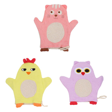 3Pcs Baby Lovely Bath Mitt Washcloths Scrubber Cartoon Cotton Towel Scrubber for Men and Women