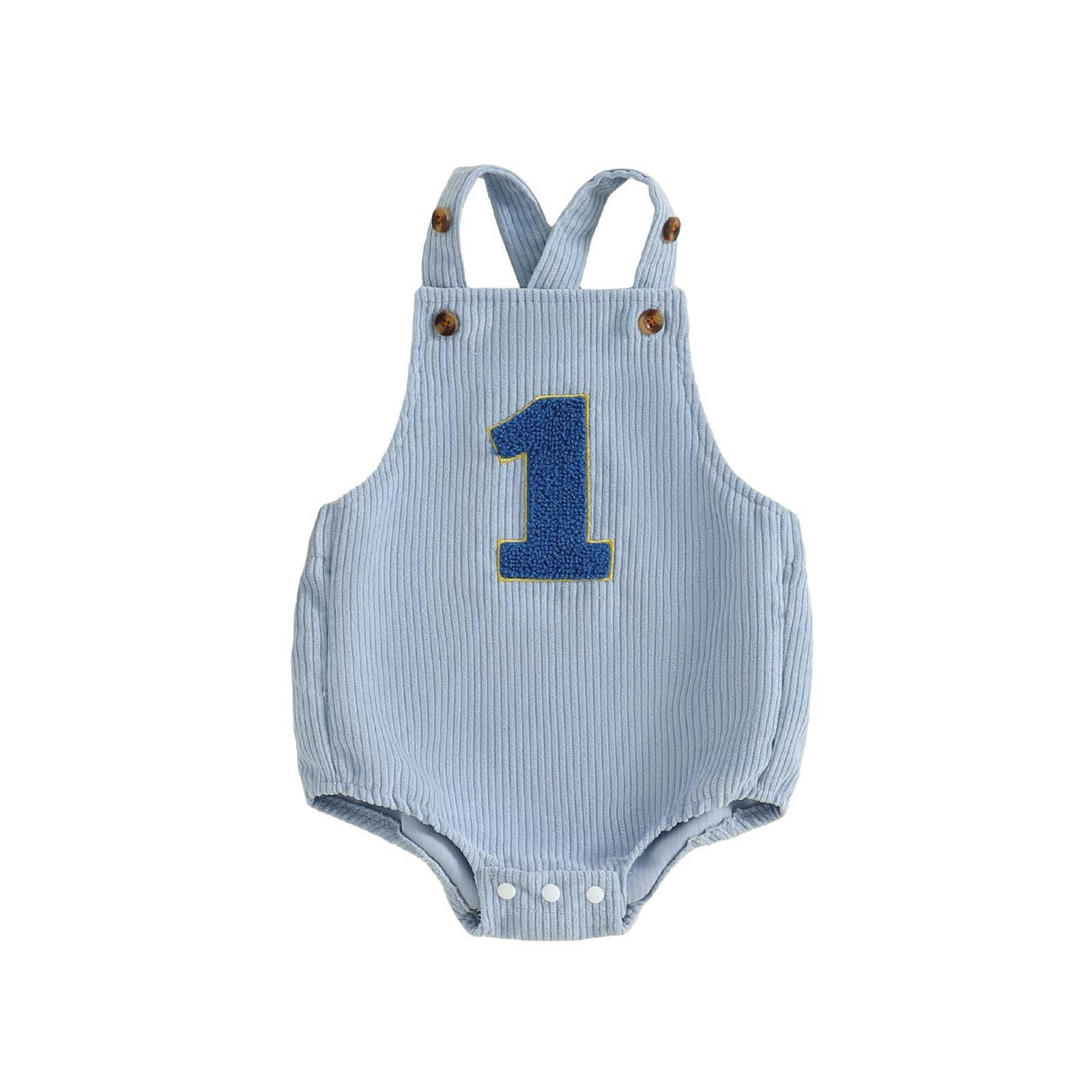 Thorn Tree Baby Girl Boy 1st Birthday Clothes One Year Old Bubble Bodysuit Backless Rib Romper Cake Smash Outfits (Blue, 12-18 M