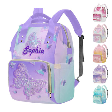 M Yescustom Custom Diaper Bag For Girls - Large Capacity Backpack With Pockets, Butterfly Personalized Baby Diaper Bags For Mom