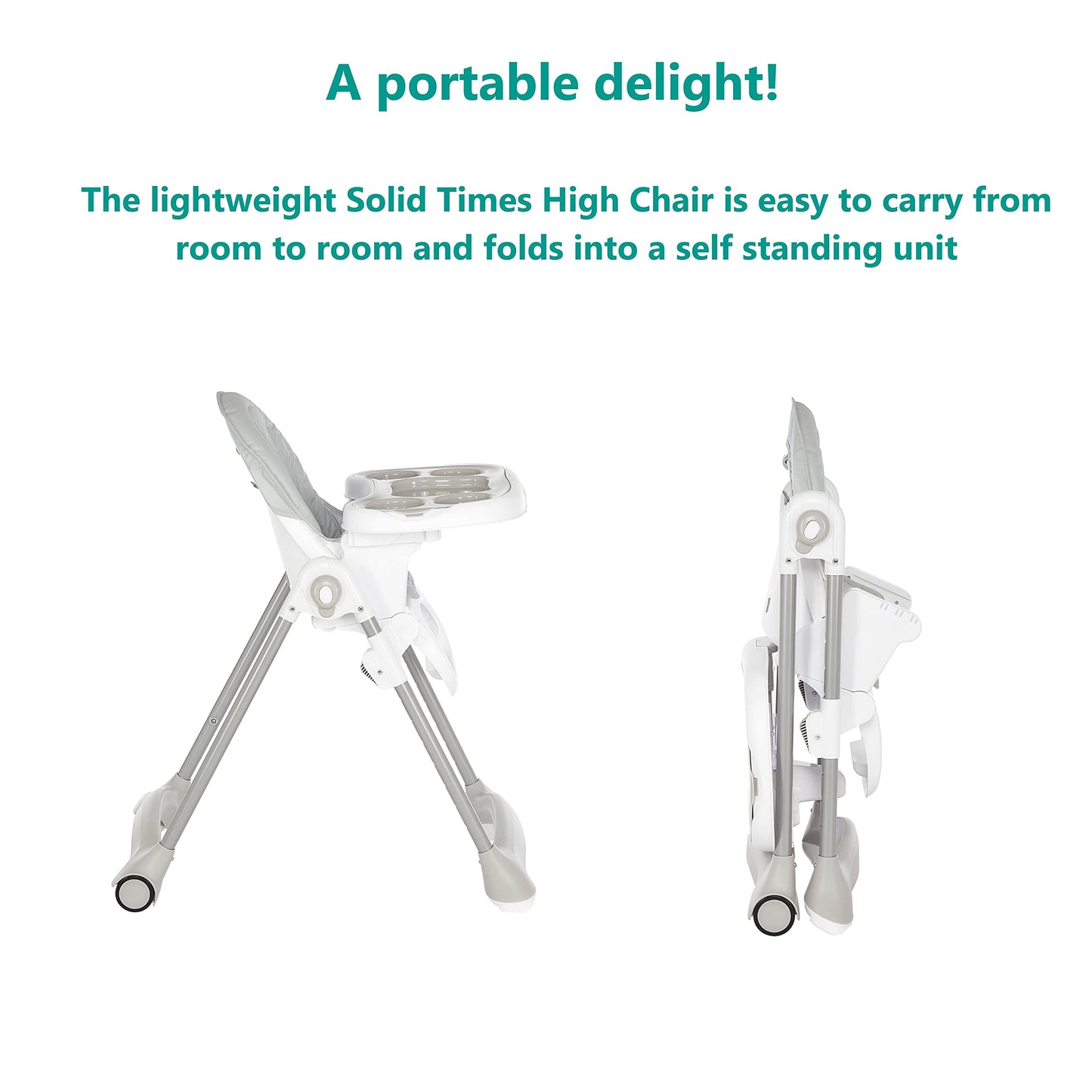 Dream On Me Solid Times High Chair for Babies and Toddlers in Grey, Multiple Recline and Height Positions, Lightweight Portable