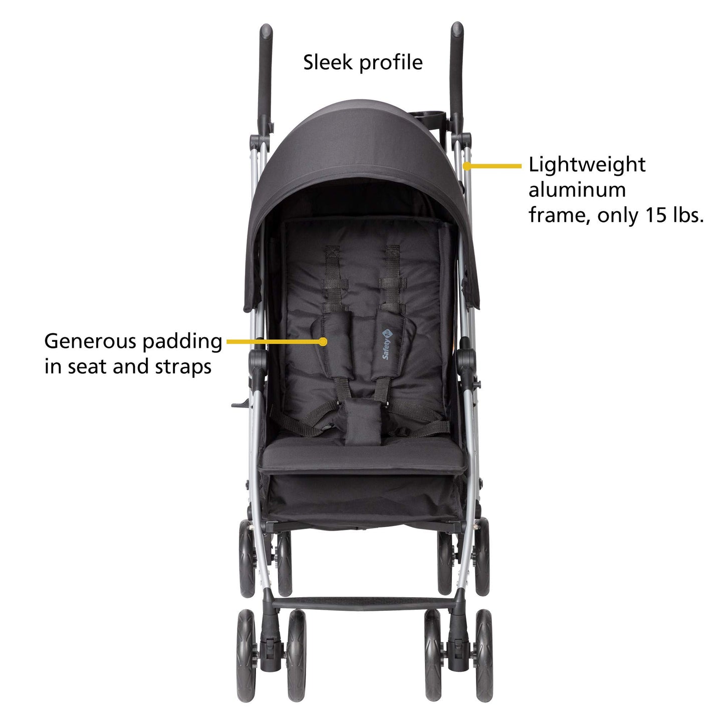 Safety 1St Step Lite Compact Stroller, Lightweight Aluminum Frame And A Breeze To Carry, At Only 15 Lbs, Back To Black