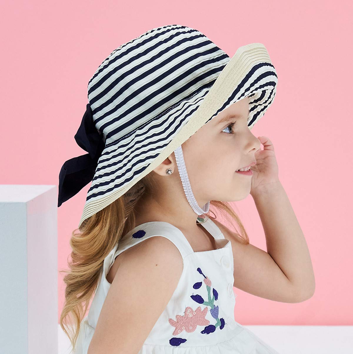Connectyle Little Girls Upf 50+ Sun Protection Hats For Summer Beach Sun Cap With Bow M Navy Blue