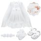 Cutecrop 5 Pcs Baptism Outfit for Baby Girls Christening Outfit Socks Shoes First Communion for Infant Toddler(6-12 Months)