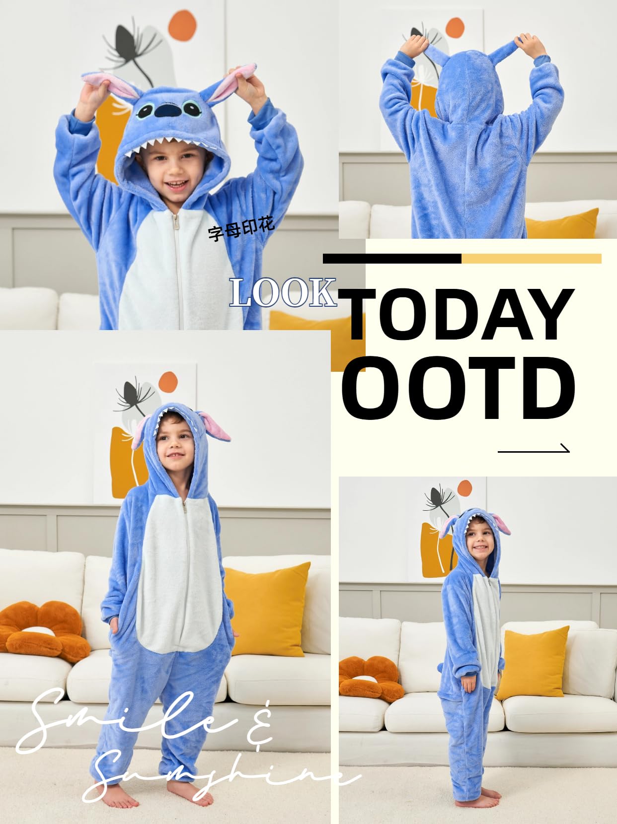 Xinhauli Unisex Kids Onesie, Flannel Cosplay Animal Costume Halloween Onesie Pajamas Home Clothing A-Blue