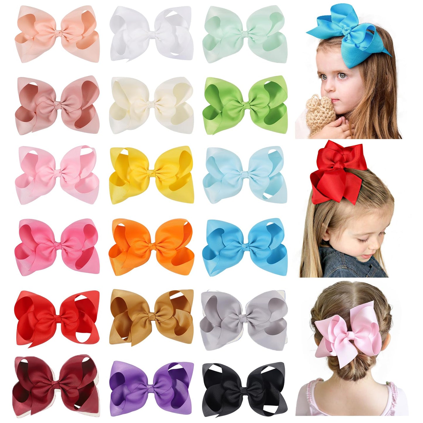 Choicbaby 18Pcs 6 Inch Hair Bows For Girls Large Hair Bows With Alligator Clips Toddler Hair Accessories For Baby Girls Kids Tee