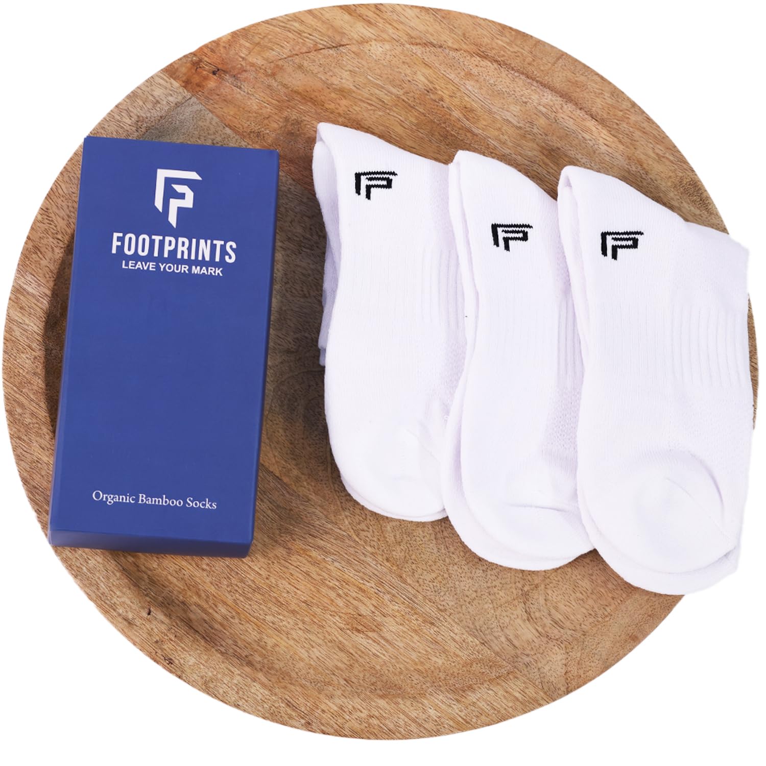 Footprints Organic Cotton Bamboo Ankle Cushion Socks  Unisex Pack Of 3 Pairs  |White|