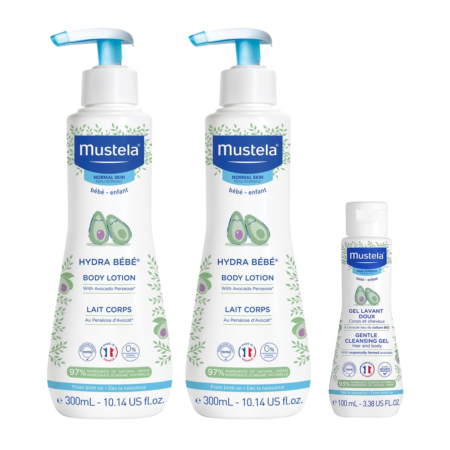Mustela Baby Skincare Combo - Buy 2 Mustela Hydra Bb Body Lotions (300Ml) & Get 1 Gentle Cleansing Gel (100Ml) | Gentle Daily Ca
