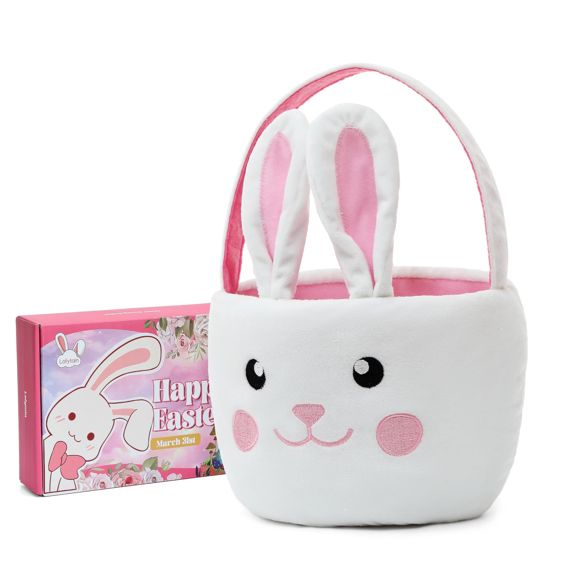 Lofytain Easter Basket Bags,Easter Eggs-Gift Baskets For Kids,Bunny Tote Bag Bucket For Easter Eggs,Toys, Candy,Gifts (Pink)