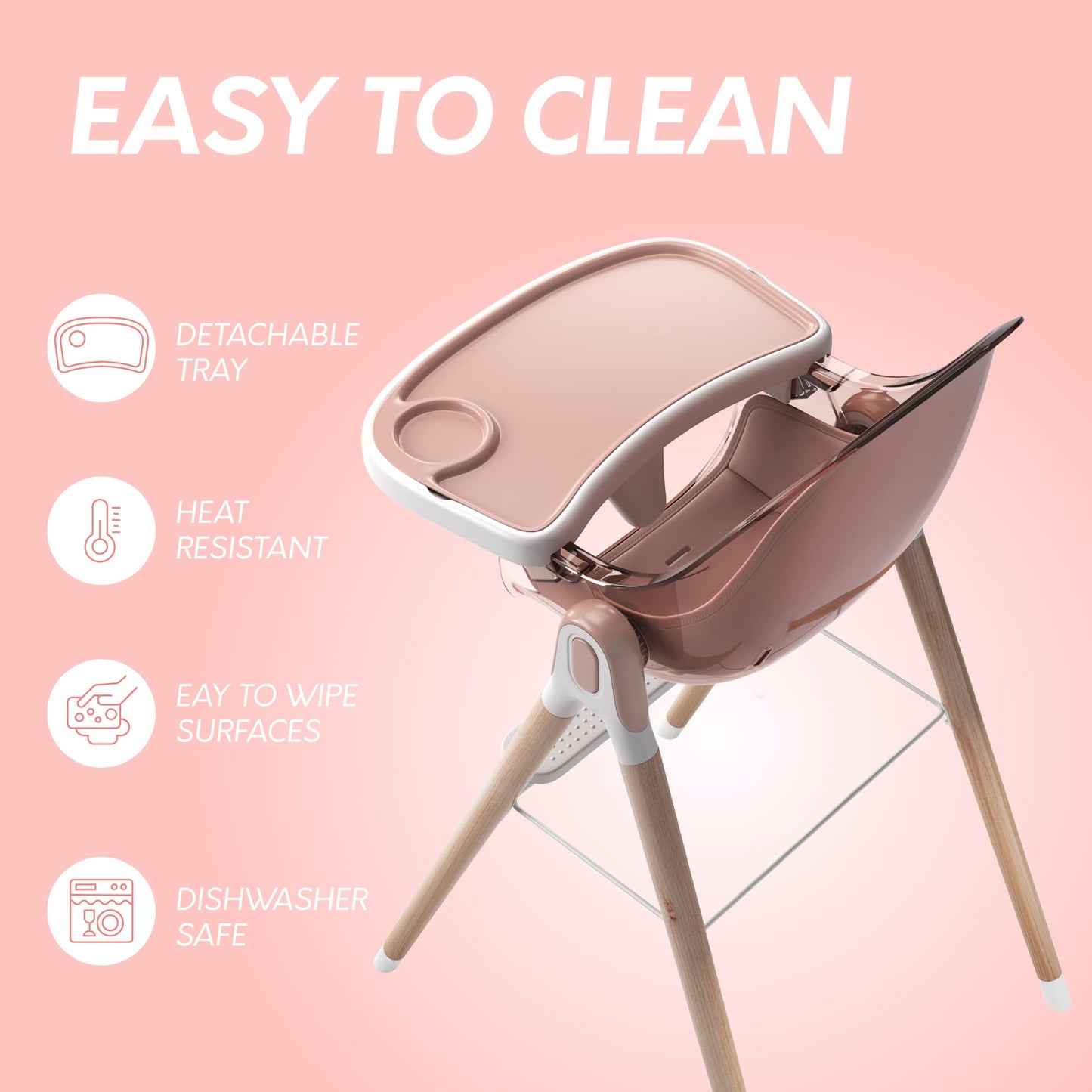 Children of Design 6 in 1 Deluxe Wooden High Chair for Babies & Toddlers Modern Safe Compact Baby Highchair, Easy to Clean, Remo