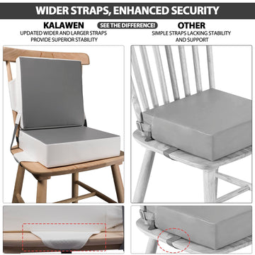 Kalawen Booster Seat For Kitchen Chair, Upgraded 2Pcs Pu Washable Straps Safety Buckle Kids Toddler Booster Seat For Chair, Port
