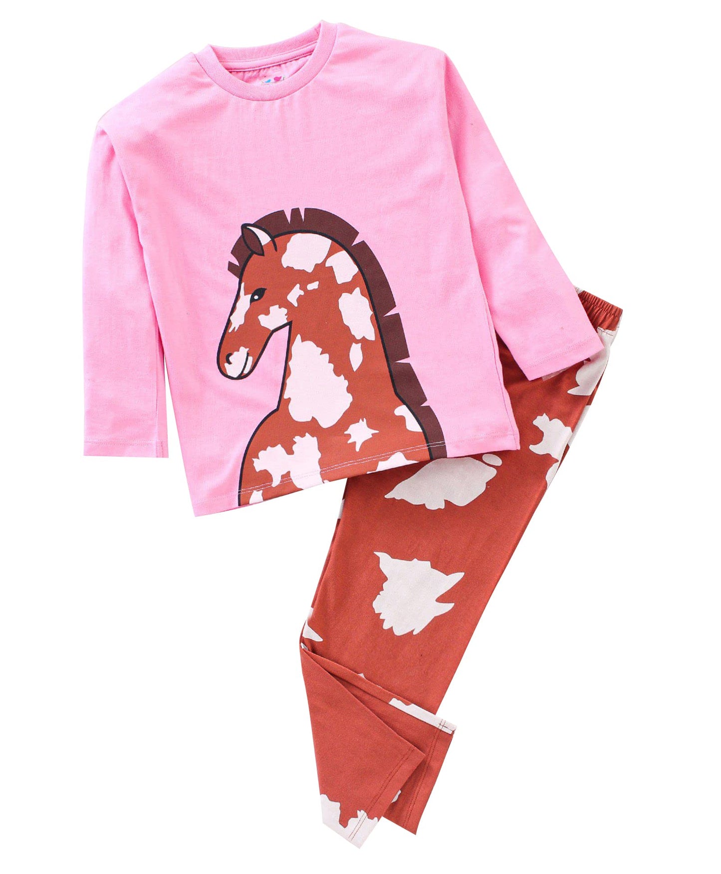 Ventra Show Time Horse Nightwear, 100% Cotton Nightwear, Full Sleeved Cotton Nightwear for Kids Pink